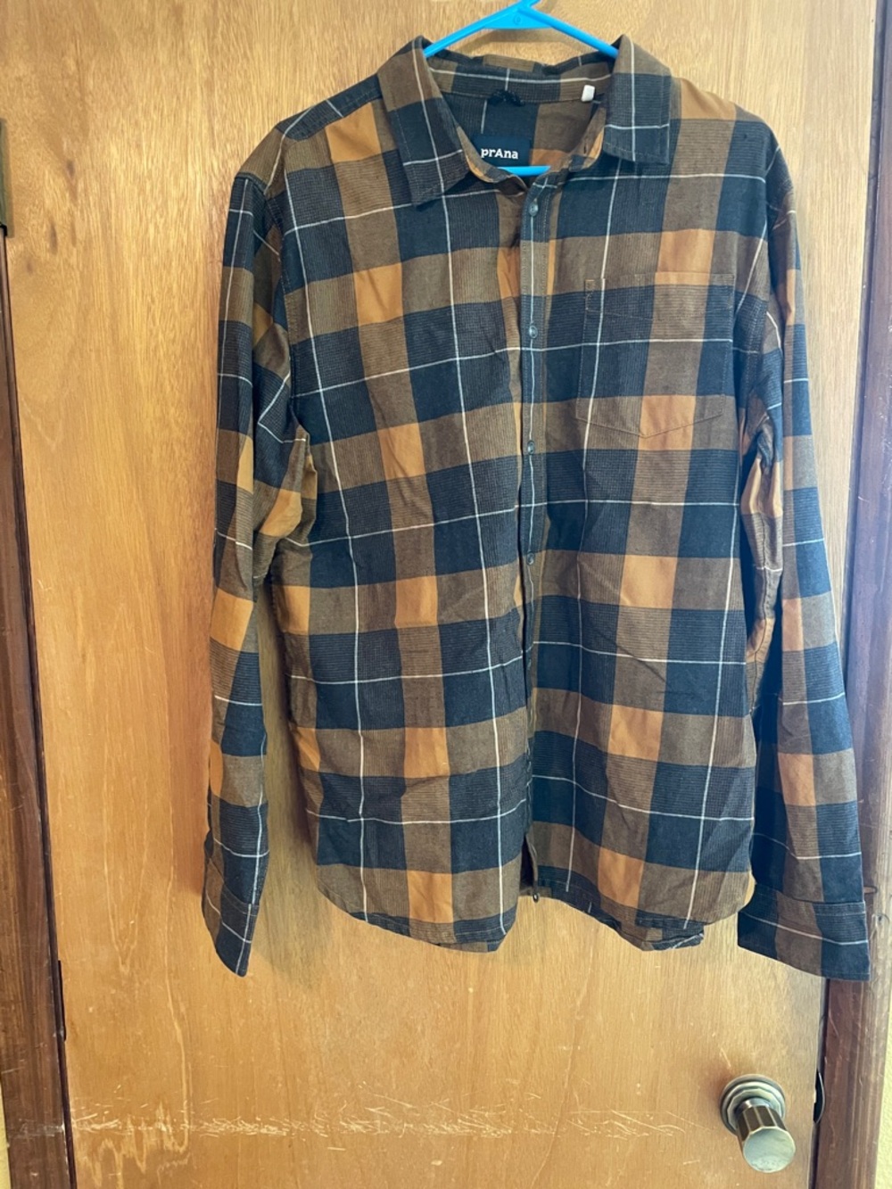 Prana Men's Black and Brown Plaid Lightweight Button-Up Shirt Jacket